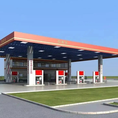 Q345 Petrol Pump Canopy Structure Gas Station Construction 150mm Roof Bending