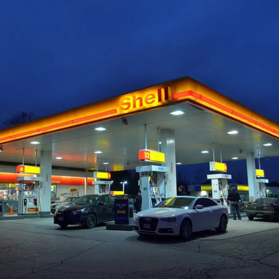 Q345 Petrol Pump Canopy Structure Gas Station Construction 150mm Roof Bending