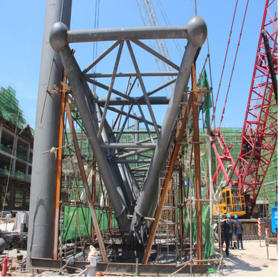 100m Long Span Truss Structure Grey Q345 Steel Tube Trusses On Site Installation