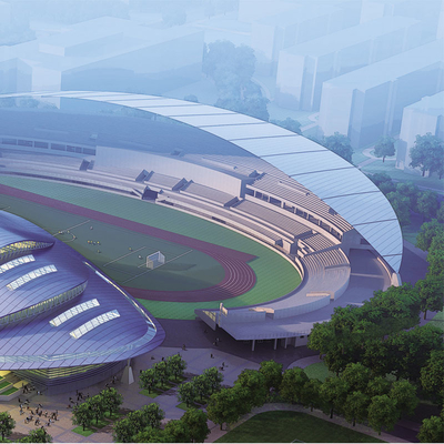 S355JR Curved Roof Stadium Steel Structure Irregular Welding