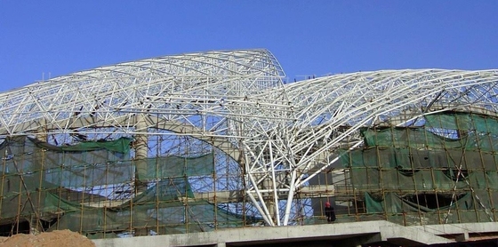 Long Span Prefab Steel Space Frame Roof Structure 0.8mm Light Roof