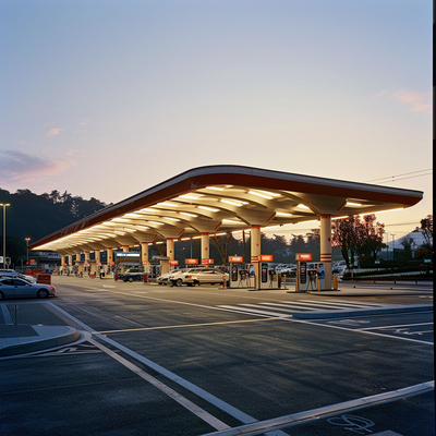 PU Roof 100-300m Prefabricated Steel Structure For Petrol Or Charging Station Roofing